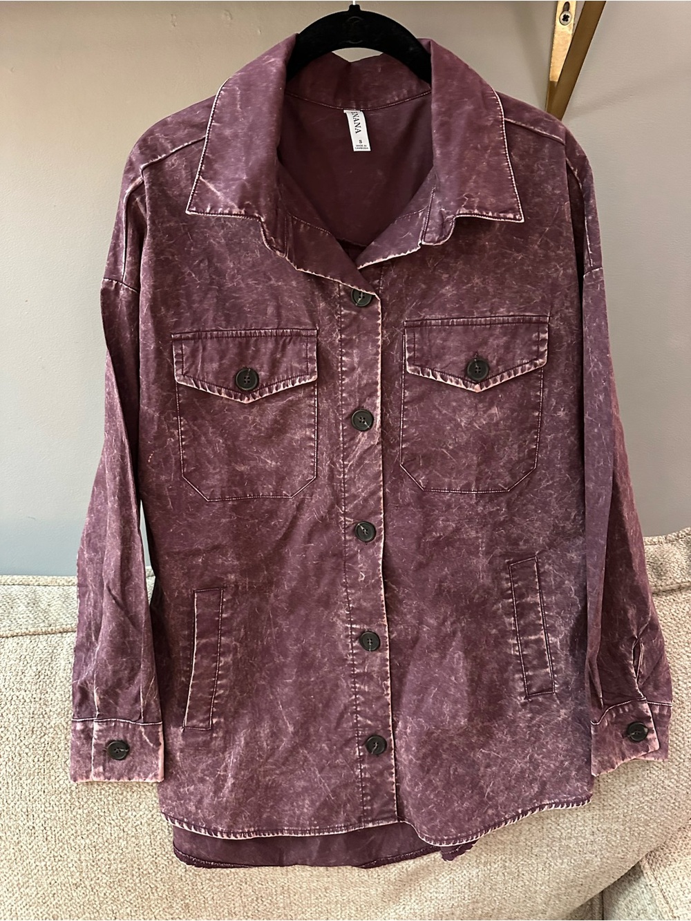 Zenana Outfitters Washed Plum Button-Up